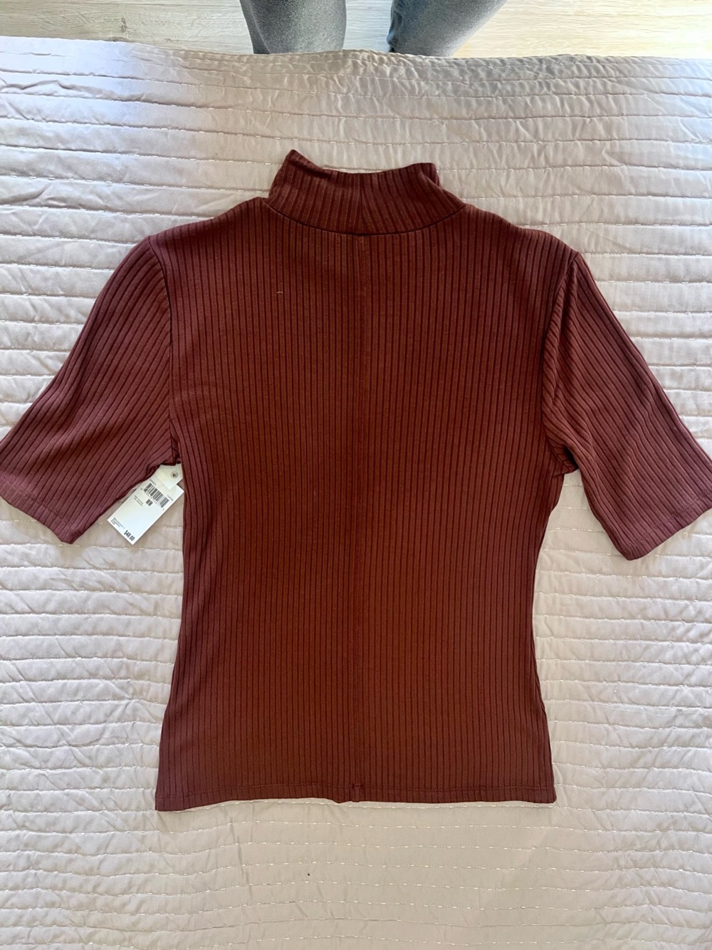 Ribbed Mock Neck Short Sleeve Top - Soft Brown